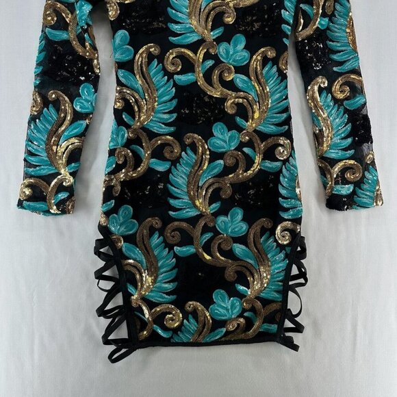 Fashion Nova Dress Size  XS Caprice Sequin Strap Side Bodycon Long Sleeve Black - Picture 5 of 12